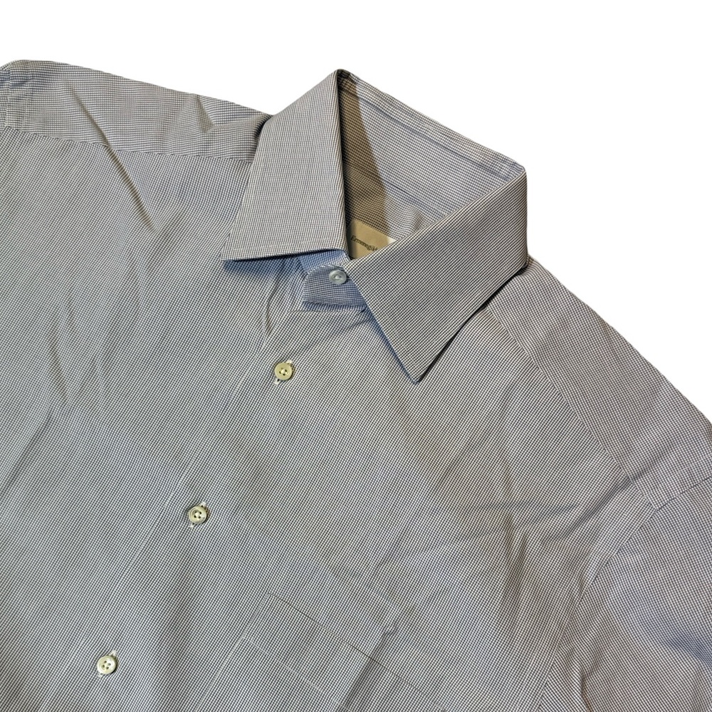 Ermenegildo Zegna mens 15.5 39 blue white micro check dress shirt EuC